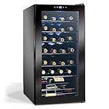Display4top Vino Weinkühlschrank Kompressionskühler Getränkekühlschrank Unterstützt 28 Flaschen, Gehärtete Glastür, Touch-Thermostat-Panel (82L)
