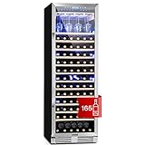 Klarstein Vinovilla Grande Duo Weinkühlschrank - Wine Fridge mit Touch-Bediensektion, Weinkühlschrank mit LED-Innenbeleuchtung, 1 Kühlzone, Volumen: 425 Liter, 12 Holzeinschübe (Silver)