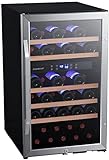 HUYNG 38 Flaschen Dual Zone Weinkühler Kühlschrank mit Schloss Freistehender Weinkühlschrank Edelstahl Glastür für Rot-Weiß-Rose und Sekt